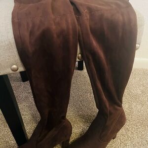 Brown Suede Over-the-Knee Heeled Boots